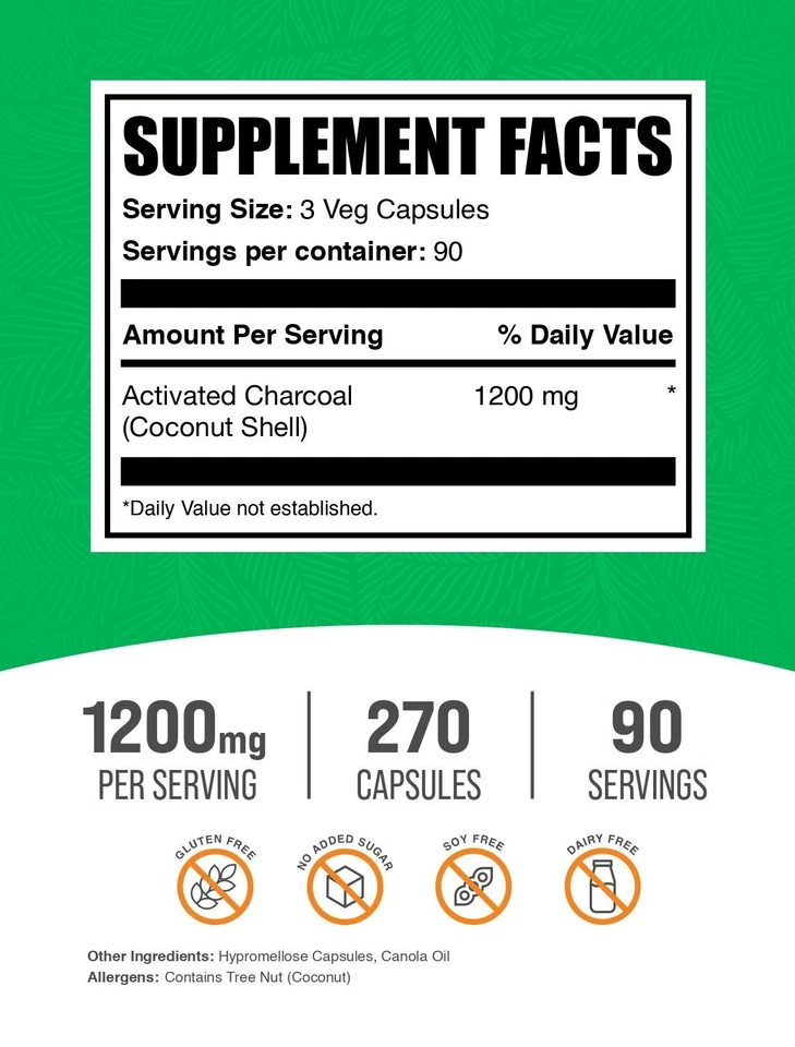 BulkSupplements Activated Charcoal - 270 Capsules - 3 Capsules Per Serving Foto 2 de 4