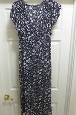 GAP Navy & White Floral V-neck Midi Dress Flutter Sleeve Ruched Med Tall NWT