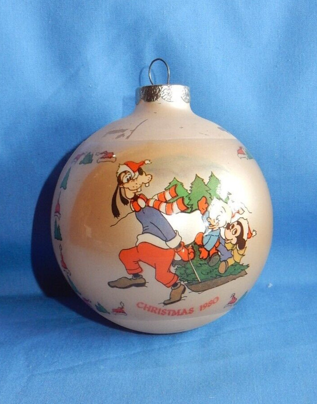Vintage Schmid Disney Christmas 1980 Sleigh Ride Glass Ball Christmas Ornament