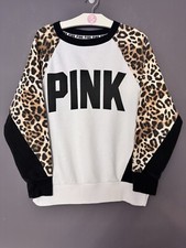 VS PINK CAMPUS CREW SWEATSHIRT CHEETAH LEOPARD COLOR BLOCK LOGO HTF RARE XS