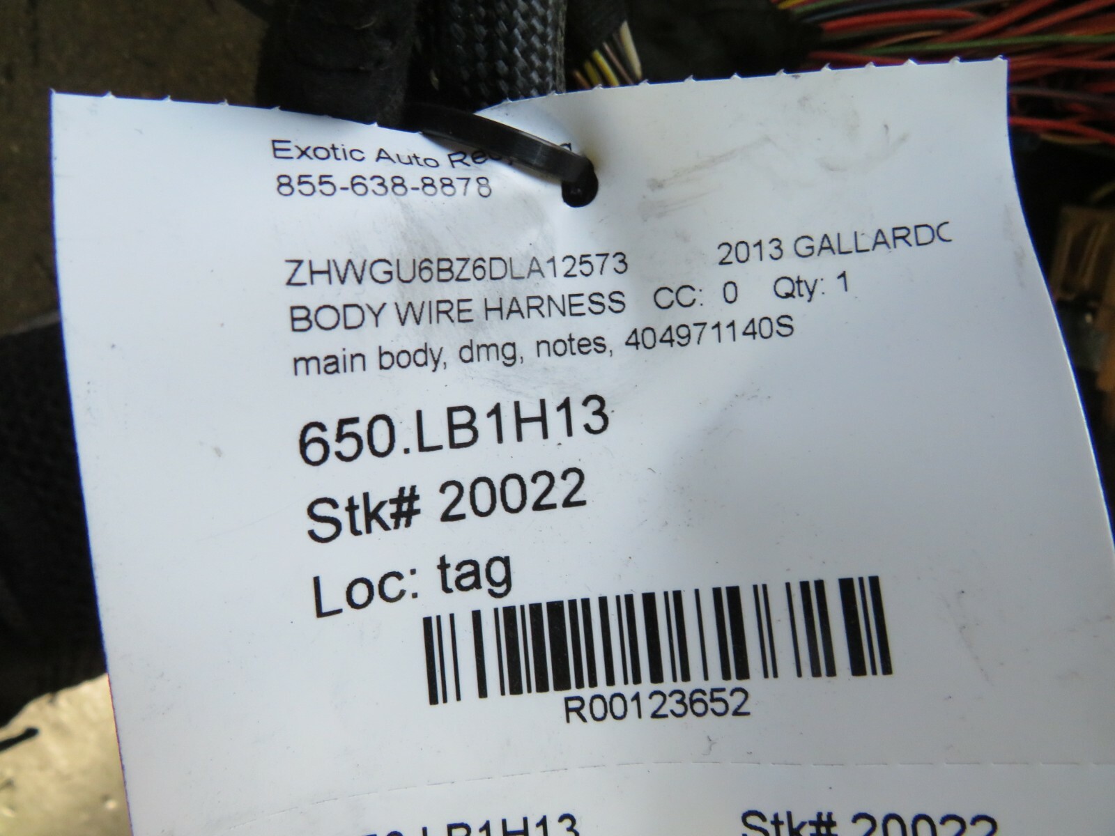 Lamborghini Gallardo LP 550 Spyder, Main Body Wire Harness, Used, P/N 404971140S