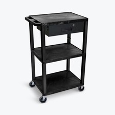 Luxor UCPL1E-B-WTD 42"H 3-Shelf Utility Cart - Electric, Drawer, Black