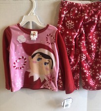 NWT Elf on The Shelf Girls Christmas 2 Piece Fleece Pajama Set Size 4 Red Pink