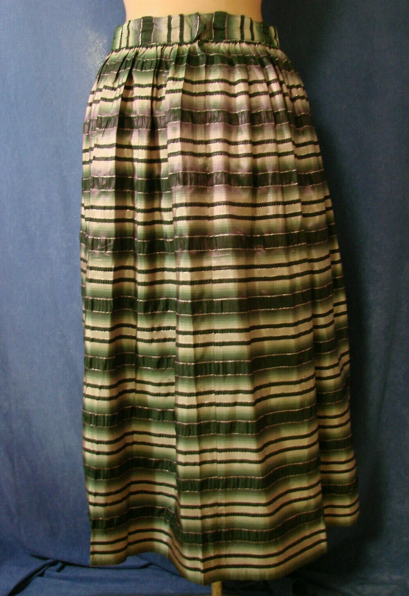VTG 40s 50s Skirt Taffeta Metallic Silver Satin Stripes VGC w25 S