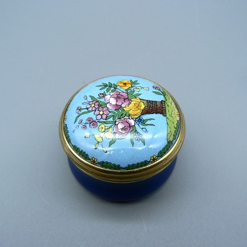 HALCYON DAYS ENAMELS BOX VASE & BOUQUET FLOWERS PILL BOXED LEAFLET SCREW TOP 3CM - Picture 5 of 15