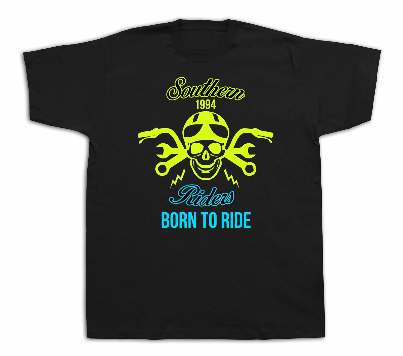New Mens cotton T-shirt print Southern riders born to ride skull retro design