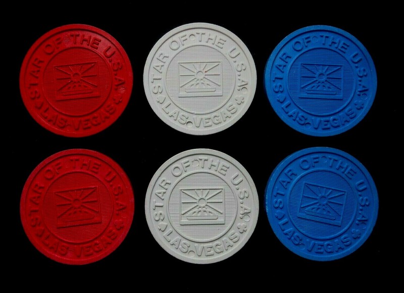 (6) RARE CASINO CHIPS?? STAR OF THE U.S.A. / NO ONE DOES IT BETTER, LAS VEGAS  