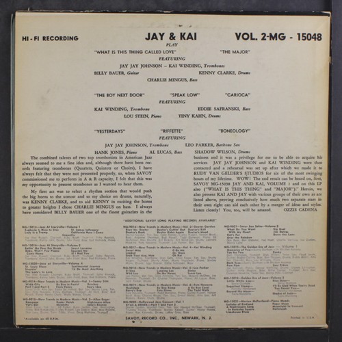 J.J. JOHNSON / KAI WINDING: vol. 2 Savoy Records 12" LP 33 RPM - Picture 2 of 2