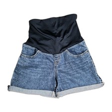 Isabel Maternity Sz 4 Midi Short Blue Jean Over The Belly Stretch Soft Denim