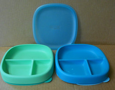 Set of 2 NUK Spill Proof Silicone Divided Suction Plates w/Lid for Toddlers