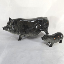 Royal Doulton Black Pig Figurines Pair – Large & Small Gloss Finish England