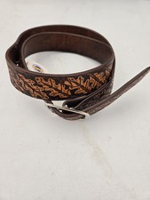 Vintage Tooled Leather Belt   Oak Leaf  Acorn Pattern   Western Style   35  39"