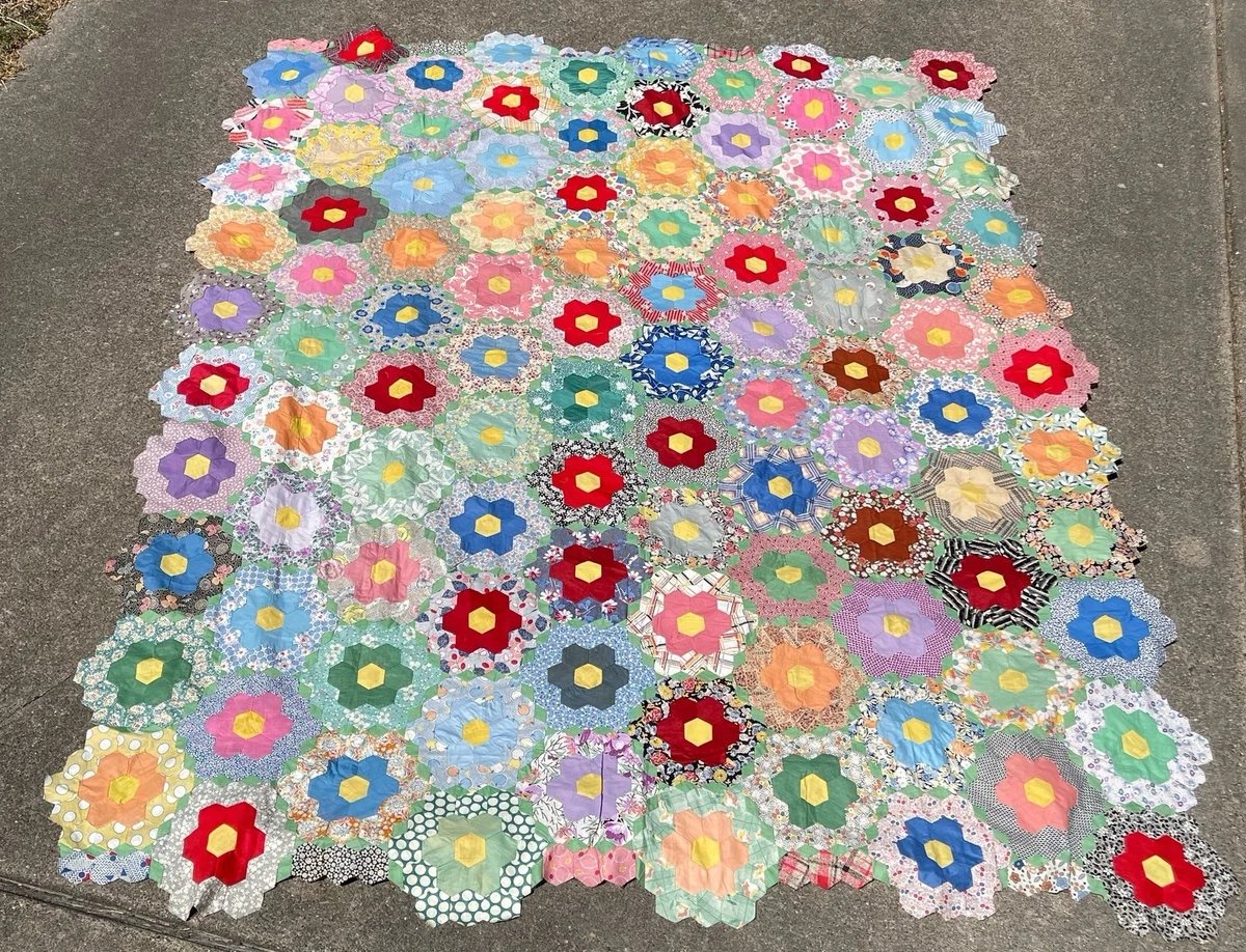 Grandmothers Flower Garden Quilt Indiana Collectible Quilts for