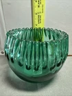 Vintage Blenko Hand Blown Glass Sea Green Crimped Rose Bowl