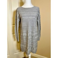 Sundance Silk Blend Sweater Dress Long Sleeve Open Knit Grey/Taupe Small Petite