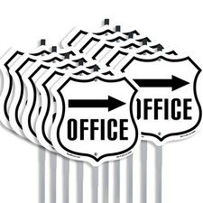 Office Right Arrow Shield Shaped Sign With Stake Crafted in the USA