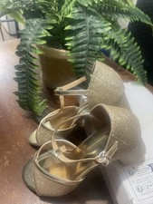 Women's Open Toe T-Strap Block Heel Sandals Fashion Party Wear, Black And Gold