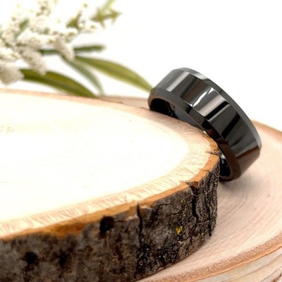 8mm Black Tungsten Carbide Band High Polished Edge Unisex Ring For Christmas Gif