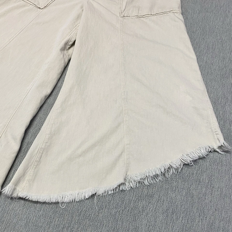 Free People Pants Womens Large Wide Leg Baggy Crop Pull On Jean Sun Setter Beige - Image 3 of 4