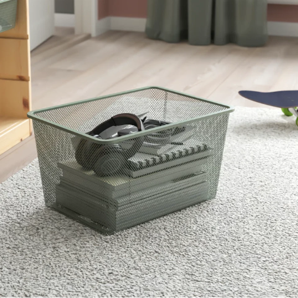 TROFAST Combinación de almacenamiento con cajas, blanco claro manchado pino/verde claro Foto 2 de 4