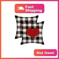 Aeioae Valentines Pillow Covers, Plaid Heart, 18x18 Set of 2