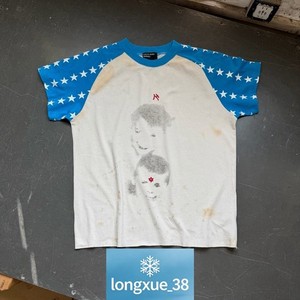 American Vintage Graffiti Blue White T Shirt Unisex High Street Short Sleeve Tee