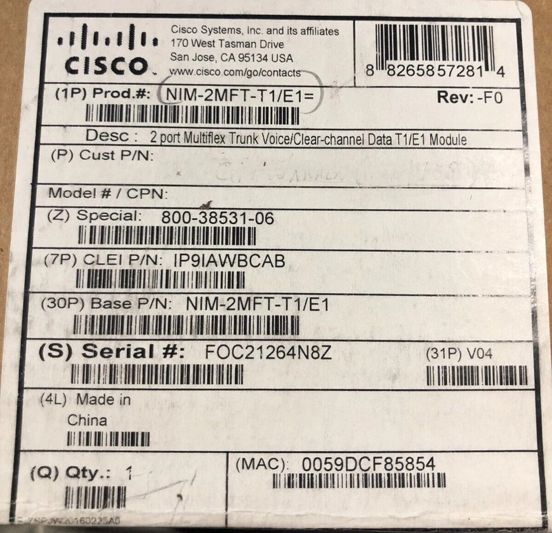 BRAND NEW  CISCO NIM-2MFT-T1/E1= / Network Interface Module (NIM)