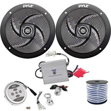2x Pyle PLMRS4B 4" 100W Stereo Speakers,600W 2-Ch Amplifier, Speaker Wire