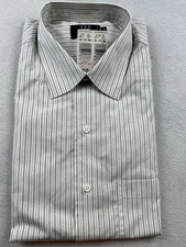 IKE BEHAR For Mark Shale White Beige Striped Button Up Dress Shirt 16.5 - 34 NWT
