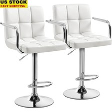 360  Swivel Adjustable Bar Stools Set of 2 W/ Armrests Footrest PU Leather New