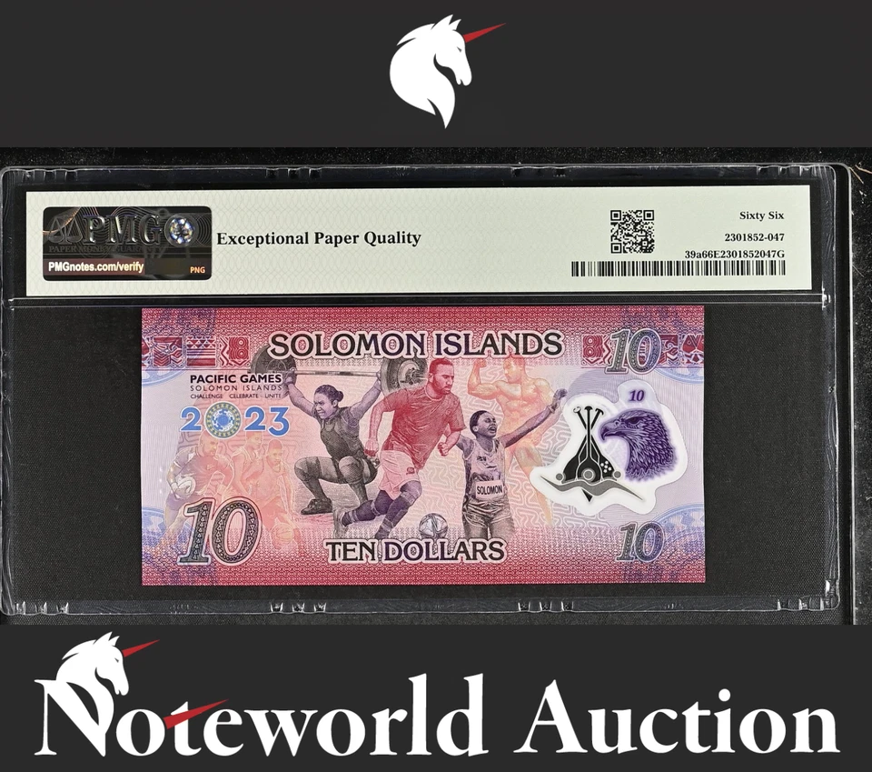 Solomon Islands COMM. 10 Dollars 2023 P 39a Polymer LOW No. 50 UNC PMG 66 EPQ - Image 2 of 4