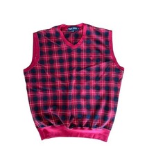 Polo Golf Ralph Lauren Mens V-Neck Plaid Sweater Vest Red Black M Golf Casual