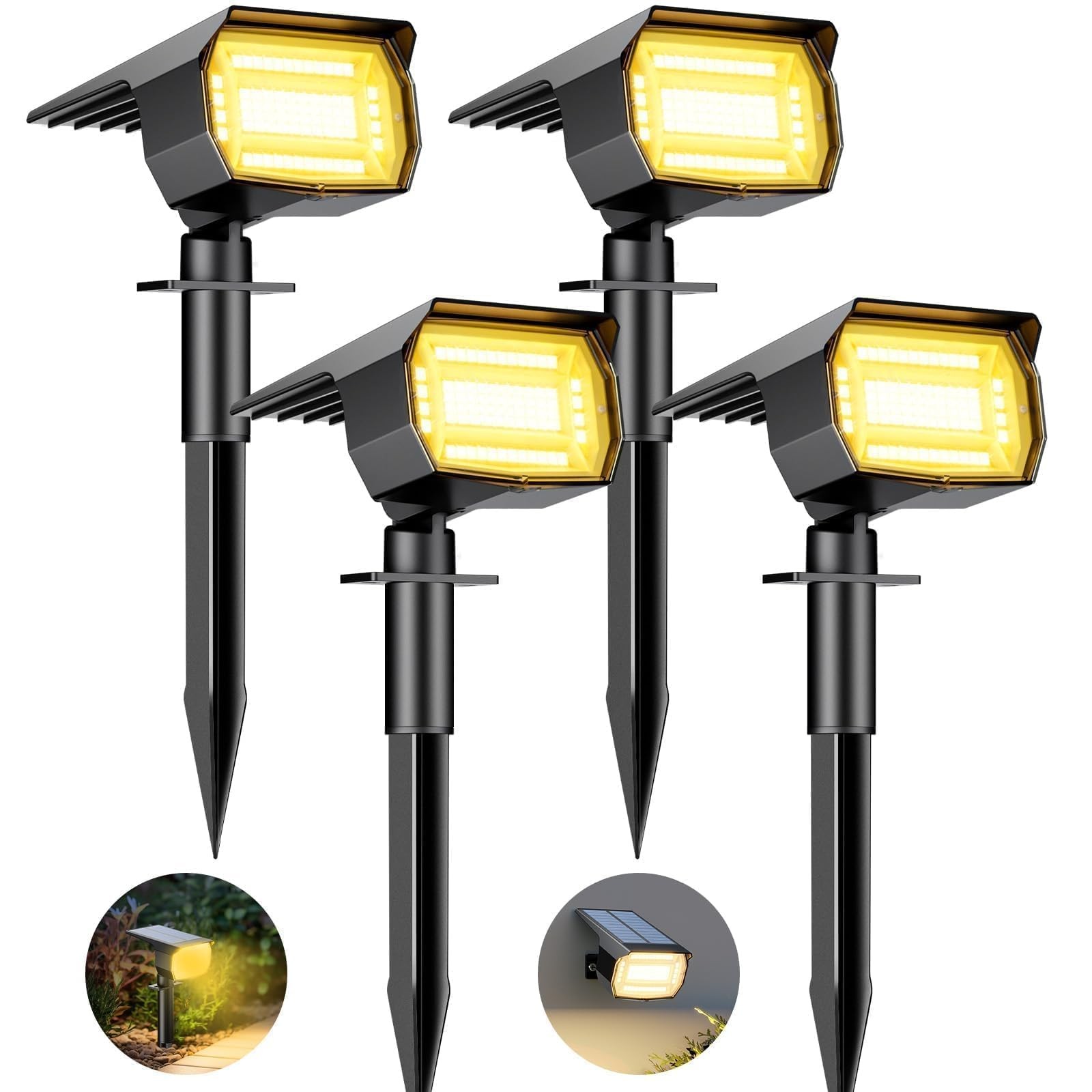 Set 4 Faretti Solari btfarm 72 LED Potenti | Illuminazione Esterna IP65