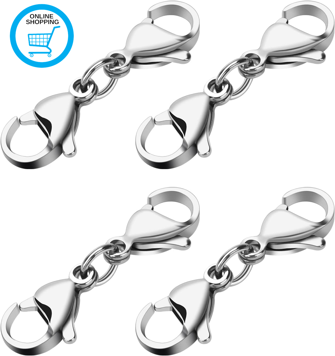 4 Pieces Double Lobster Clasp Extender, Stainless Steel Lobster Claw Clasps Doub
