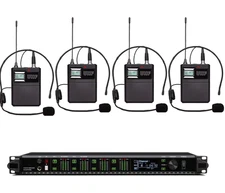 Four LED 4 Wireless Microphones System 4 Headset Bodypack Set Stage Speech Sing