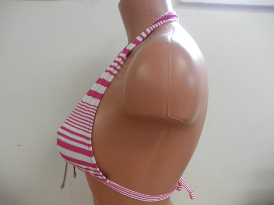 Top de bikini Sauvage a rayas rosa/blanco con cordones talla pequeña artículo #2352L Foto 3 de 4