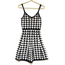 Trina Turk Knit Sweater Dress Fit and Flare Size Small Geometric Black Cream