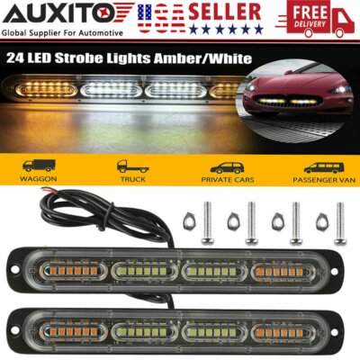 24-LED Strobe Light Bars - 4 Pack Amber Emergency Warning Lights 12-24V