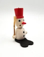 Vintage 1970's Hand-Crafted Wooden Ornament - Snowman w/Broom ~ A3-3b