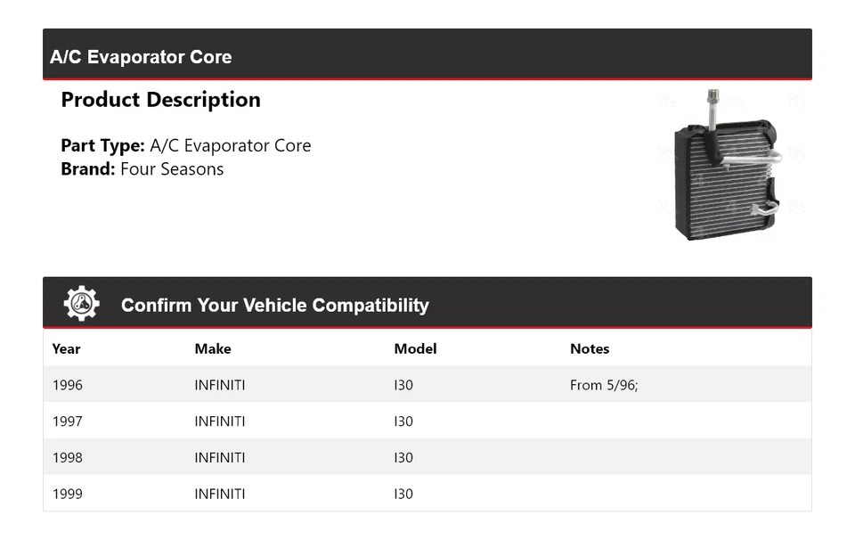 Núcleo evaporador de aire acondicionado Infiniti I30 1996-1999 4 estaciones 1997 1998 Foto 2 de 4