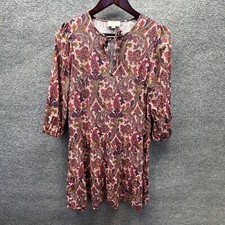 Loft Outlet Dress Women Small Petite Pink Flare Paisley Hippie Prarie GoGo Funky