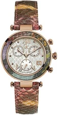 GUESS GC WOMEN'S Chronograph WATCH leather SNAKESKIN PATTERN ROSE GOLD Y05013M1