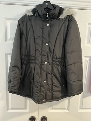 Centigrade Solid Hooded Coat w/ Faux Fur Trim Size 1x New
