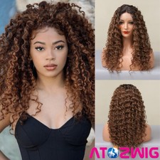 Long Ombre Brown Curly Wigs T Part Lace Front Wigs for Women Natural Hairline