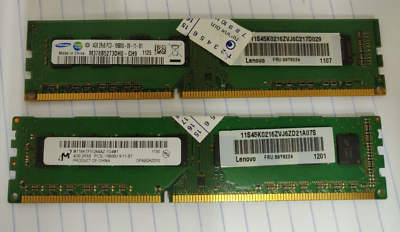 2x Lenovo 89Y9224 45K0216 4GB 2RX8 PC3-10600U DDR3 Memory