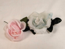 Vintage Silk Roses Flowers Dolls Corsage Millinery Crafts Pale Blue Pink