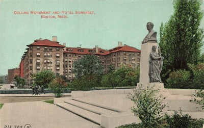 Postcard Collins Monument and Hotel Sommerset Boston Massachusetts NH1