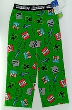 Boys Minecraft Diamond Fight Sleep Pajama Pants Small 4/5 Green Creeper Mojang