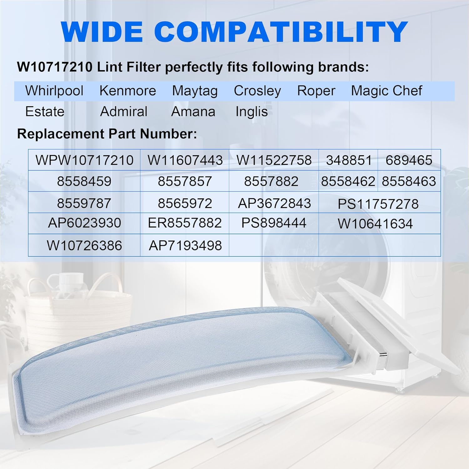 WPW10717210 W11607443 Dryer Lint Screen Filter for Whirl-Pool Ken-More May-Tag