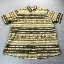 Woolrich Shirt Adult XL Brown Striped Button Up Fly Fishing Print Outdoor Mens